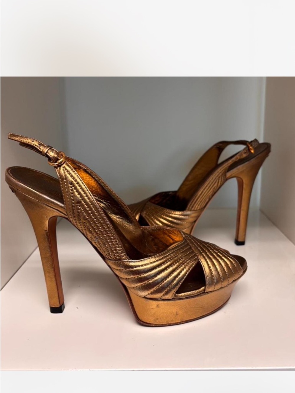 Gucci Gold Metallic Platform Slingback Pump #196 - Picture 2 of 7